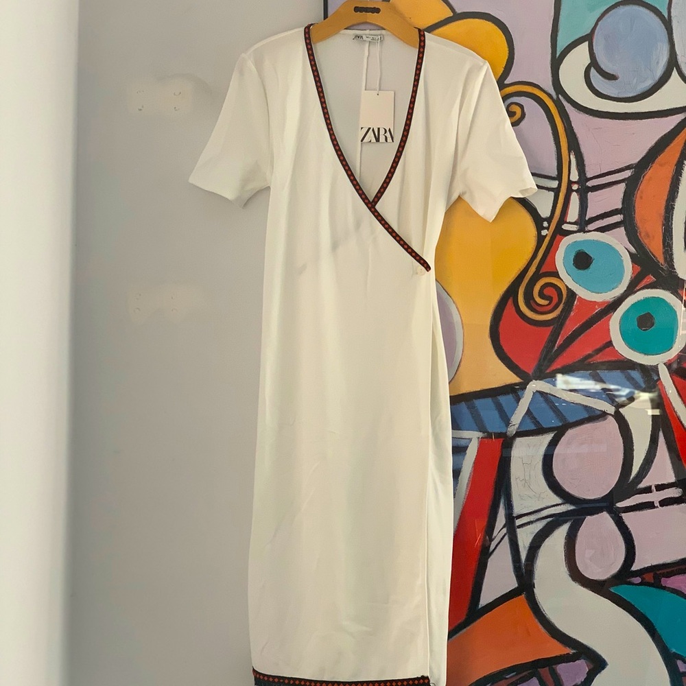 New! Zara Dress wrap around with buttons Medium - Picture 8 of 8